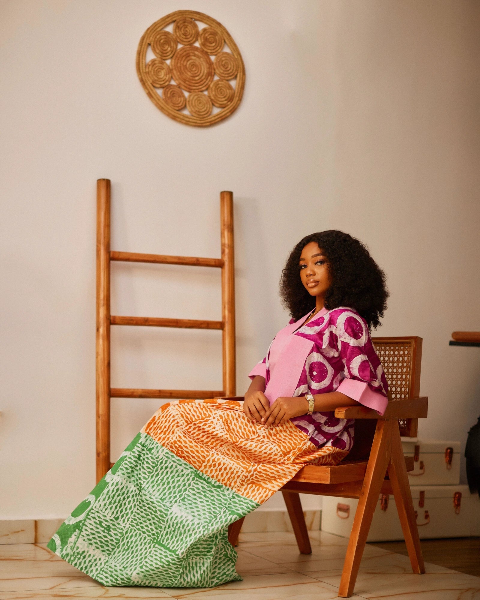 Adire BouBou Long (Pink/Orange/Green)