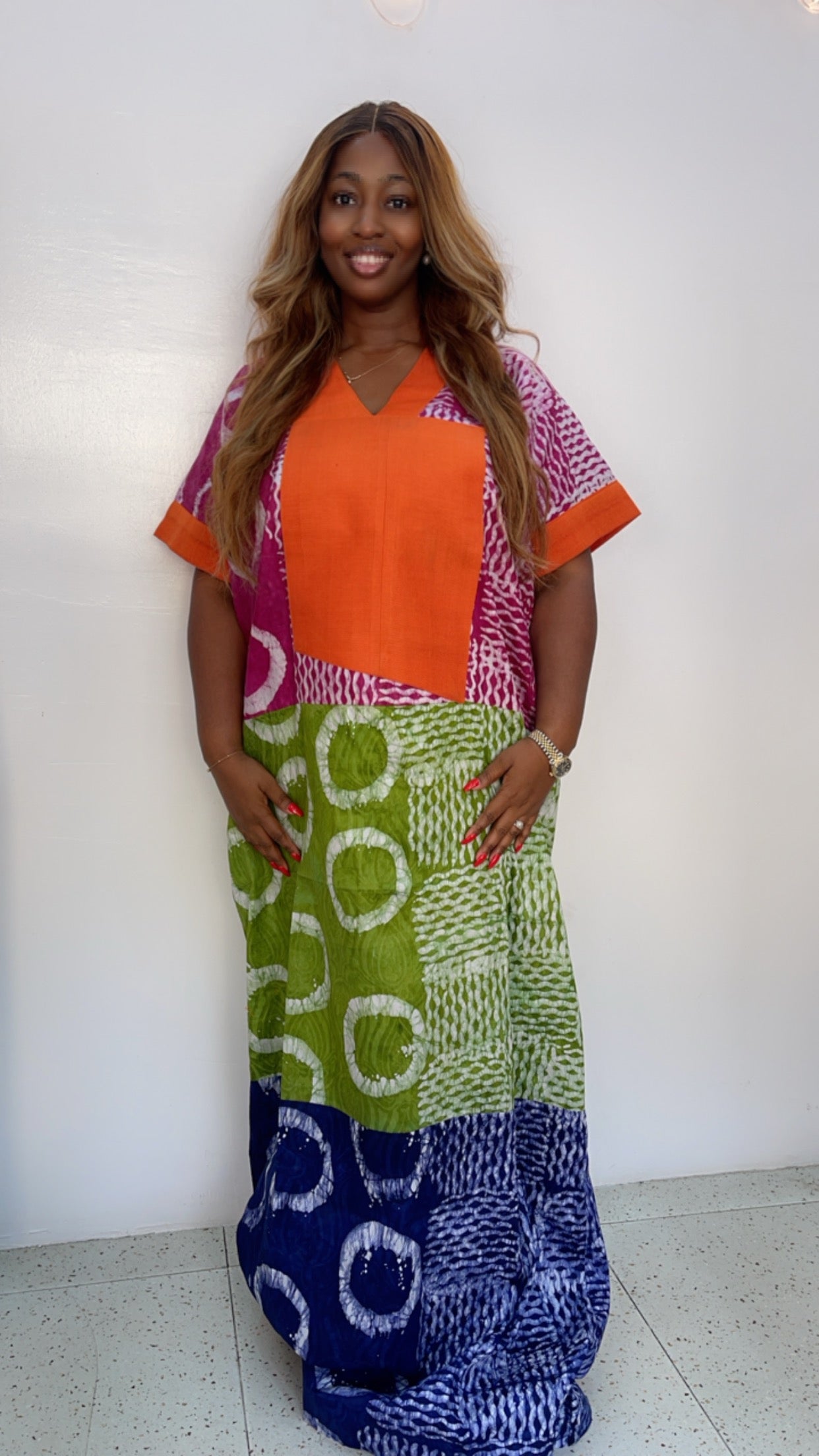 Adire BouBou Long (Pink/Green/Blue)